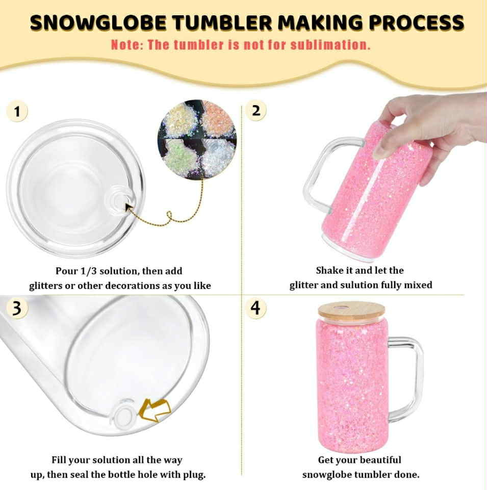 16oz Snowglobe Glass Mug Tumbler