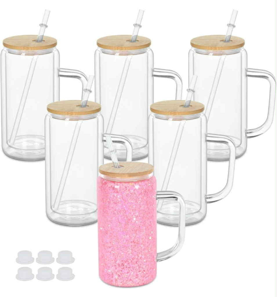 16oz Snowglobe Glass Mug Tumbler
