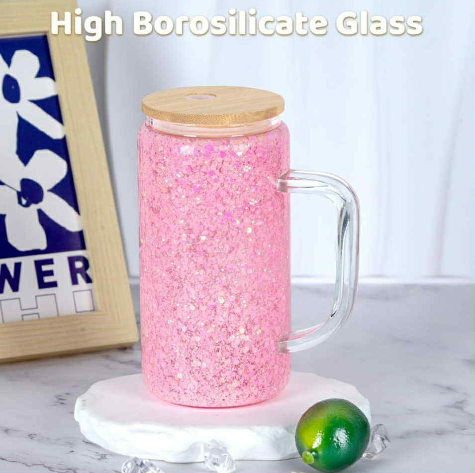 16oz Snowglobe Glass Mug Tumbler