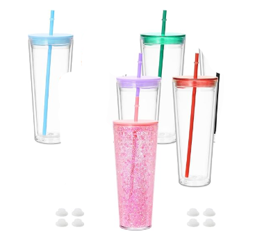 24oz Snow Globe Colored Lid Tumbler