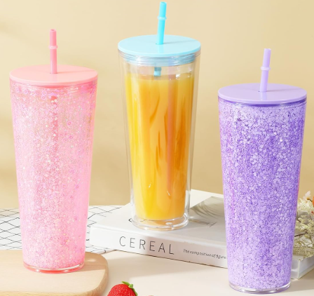 24oz Snow Globe Colored Lid Tumbler