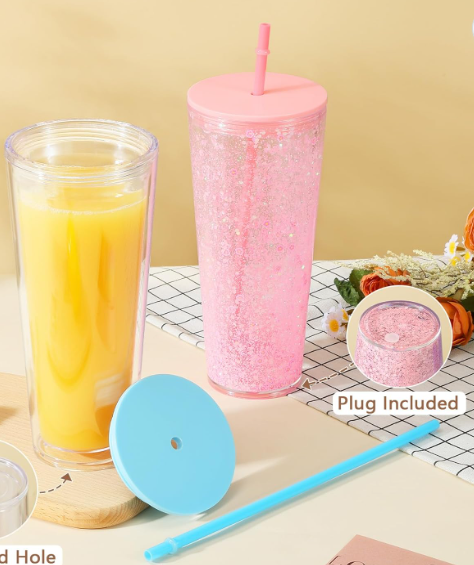 24oz Snow Globe Colored Lid Tumbler