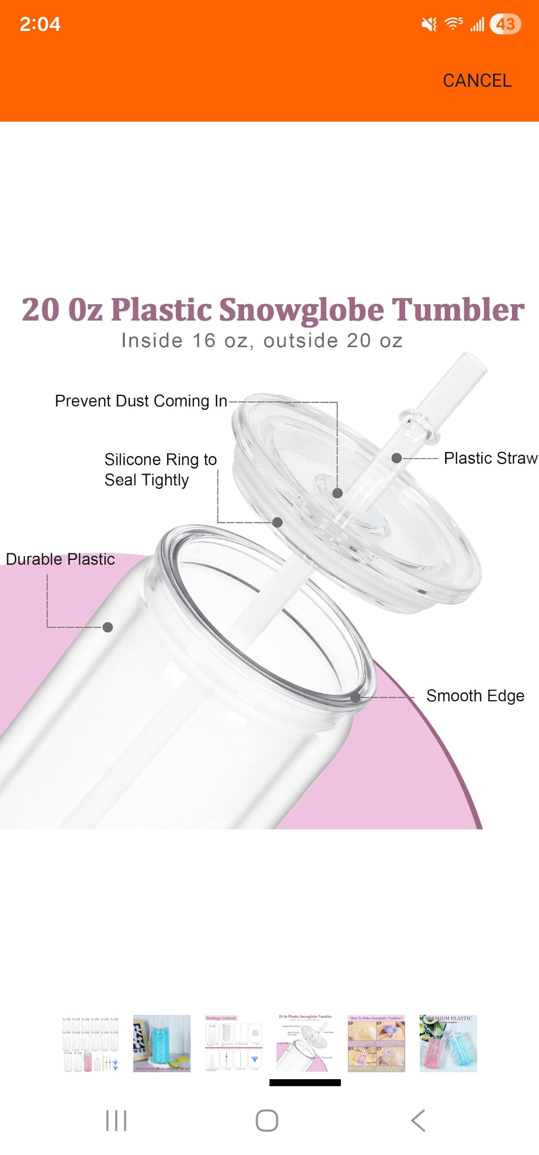 20oz Clear Snow Globe Tumbler